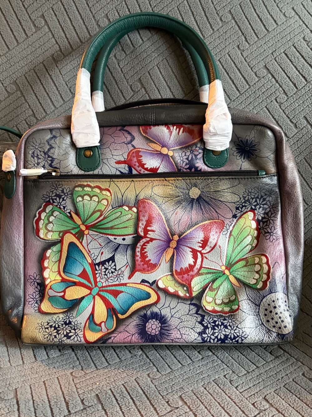 Anuschka Multicolor Butterfly-Print Leather Crossbody Bag- NWT